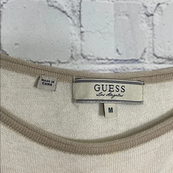 Guess Cream & Light Tan Striped  Dolman Style Short Sleeve Boatneck Tee - Picture 6 of 8